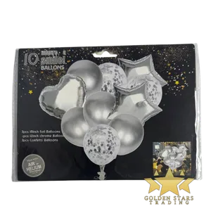 #PS5904 - 10 pc Heart and Star Balloon Set - Silver