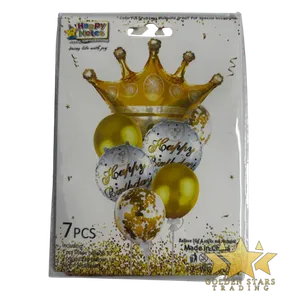 #PS6785 - 7 pc Happy Birthday Crown Balloon Set - Gold