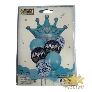 #PS3339 - 7 pc Happy Birthday Crown Balloon Set - Blue