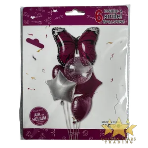#PS1357 - 6 pc Butterfly Balloon Set - Pink