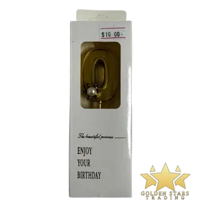 #PS9789 - Metallic Gold Number Candle with Pearl - #0