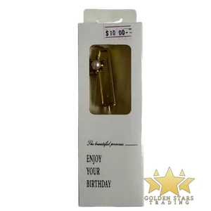 #PS6159 - Metallic Gold Number Candle with Pearl - #1