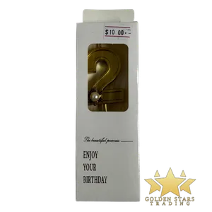 #PS0517 - Metallic Gold Number Candle with Pearl - #2