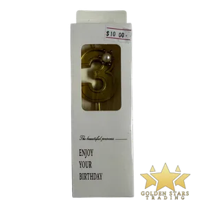 #PS4317 - Metallic Gold Number Candle with Pearl - #3