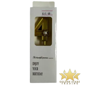 #PS9789 - Metallic Gold Number Candle with Pearl - #4