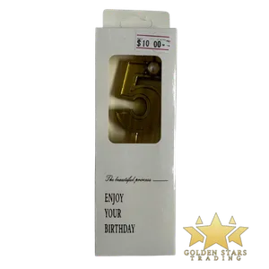 #PS1539 - Metallic Gold Number Candle with Pearl - #5