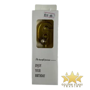 #PS1921 - Metallic Gold Number Candle with Pearl - #6