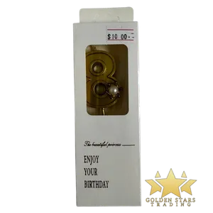 #PS3192 - Metallic Gold Number Candle with Pearl - #8