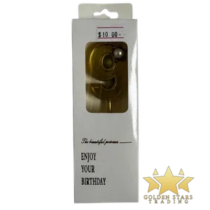 #PS1977 - Metallic Gold Number Candle with Pearl - #9