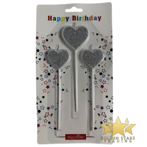 #PS8080 - 3 Pcs Silver Heart Candles