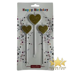 #PS8423 - 3 Pcs Gold Heart Candles