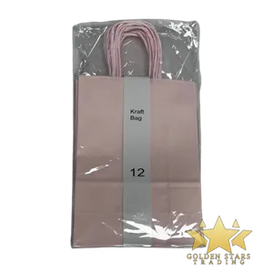 #PS8903 - Kraft Paper Bag with Handle - Light Pink (12ct) - Small