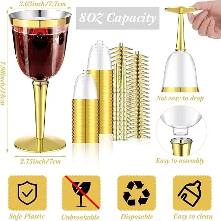 #PS2865 - 6 pcs Gold Wine Glass (Plastic)
