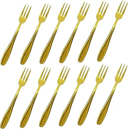 #PS6886 - 12 pcs Gold Plastic Fruit Forks 5.5"