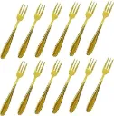 #PS6886 - 12 pcs Gold Plastic Fruit Forks 5.5"