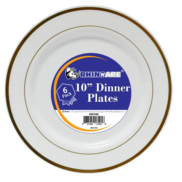 #PS5958 - 10" Gold Rim Plastic Dinner Plates (6ct)