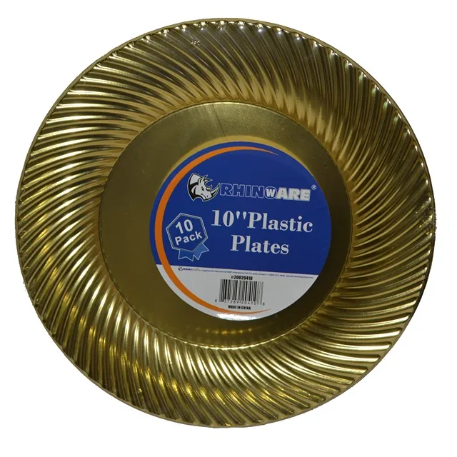 #PS4108 - 10" Gold Plastic Dinner Plates (10ct)