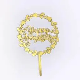#CT3790 - Happy Anniversary Gold Acrylic Cake Topper