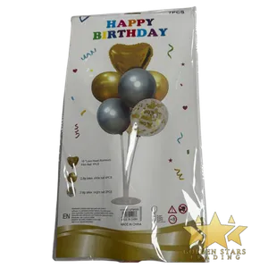#PS9067 - 7 pcs Heart Balloon Set with Stand - Gold/Silver