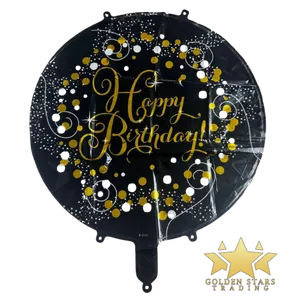 #PS5582 - 16" Happy Birthday Foil Balloon - Black/Gold