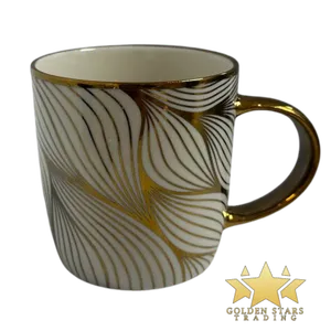 #HH4046 - Metallic Gold Ceramic Cup - Leaf