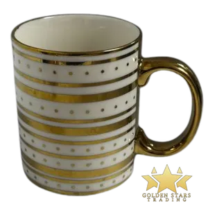 #HH2707 - Metallic Gold Ceramic Cup - Dots/Stripe