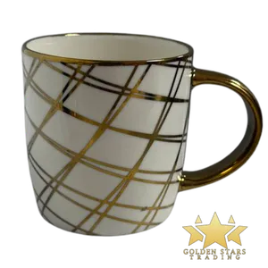 #HH3856 - Metallic Gold Ceramic Cup - Geo
