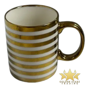 #HH5408 - Metallic Gold Ceramic Cup - Stripe