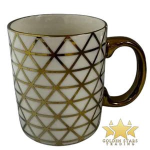 #HH2356 - Metallic Gold Ceramic Cup - Geo 2