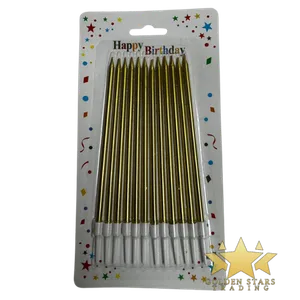 #PS0941 - 12pc Long Metallic Candles - Gold