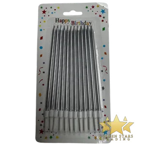 #PS2138 - 12pc Long Metallic Candles - Silver
