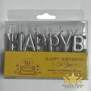 #PS7066 - Happy Birthday Letters Candle Set - Silver