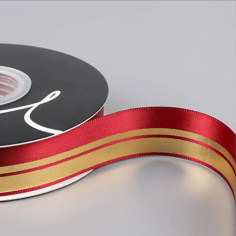 #PK7031 - Satin Ribbon - Burgundy and Gold (1" x 32yd)