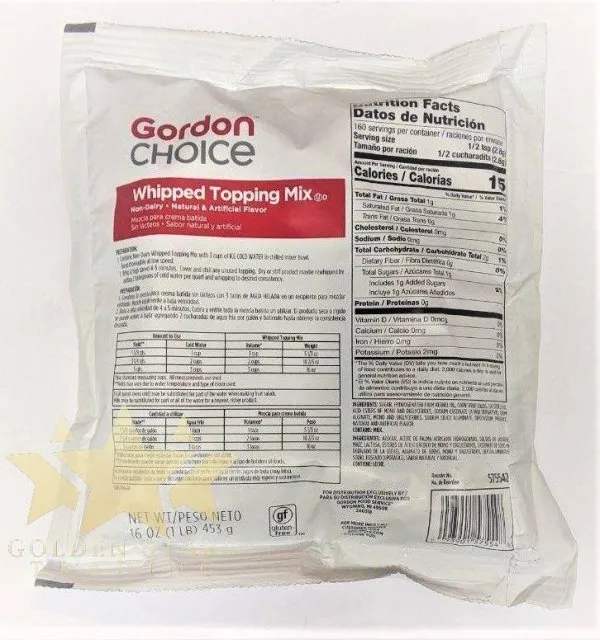 #IN5548 - Gordon Choice, Nondairy Whipped Topping Mix 16 Oz (453g)