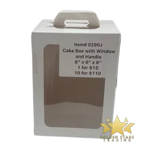 #PK0290J - 6"x6"x8" White Cake Box with Window and Handle