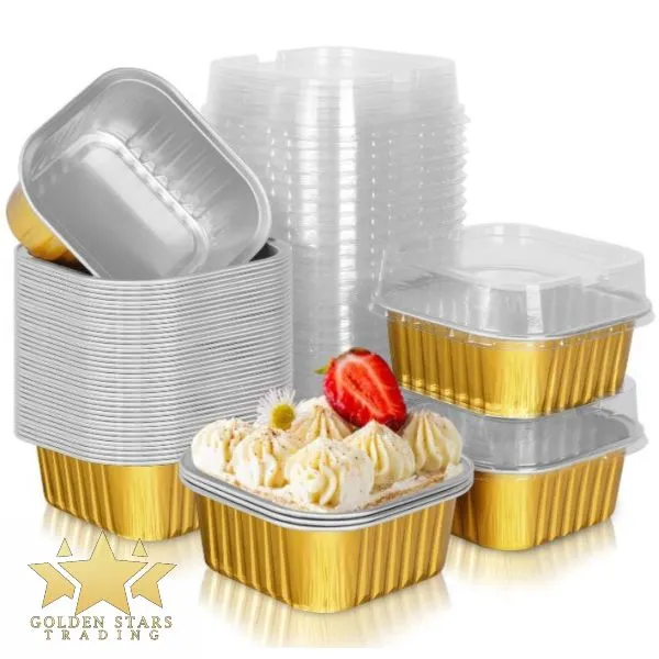 [E150-SQUARE] #PK9261E - 5oz (150ml) Gold Square Aluminum Foil Cup with Lid