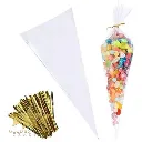 #PK6550 - Small Cone Shaped Clear Bags with Twist Ties (100ct)