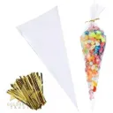 #PK2569 - Large Cone Shaped Clear Bags with Twist Ties (100ct)