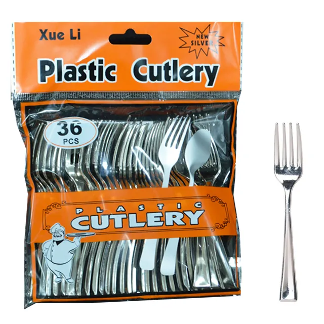 #PK2585 - 10cm Silver Plastic Cocktail Forks (36ct)