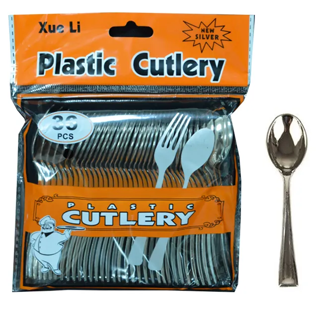 #PK2578 - 10cm Silver Plastic Cocktail Spoons (36ct)