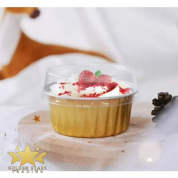 [C002-FLAT] #PK3981V - 5oz (125ml) Gold Round Aluminum Foil Cup with Flat Lid