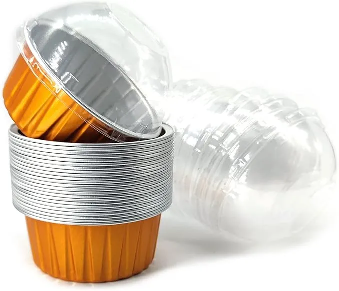 [C002-DOME] #PK6910E - 5oz (125ml) Gold Round Aluminum Foil Cup with Dome Lid
