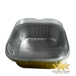 [E300-LGSQUARE] #PK0194E - (300ml) Gold Square Aluminum Foil Cup with Lid