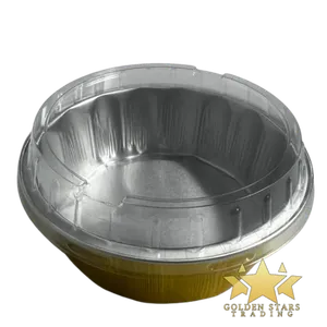 [C250-ROUND] #PK8771V - (250ml) Gold Round Aluminum Foil Cup with Flat Lid