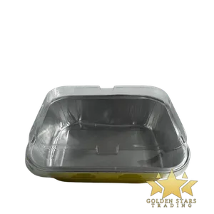 [M290-RECTANGLE] #PK0893V - (290ml) Gold Rectangle Aluminum Foil Pan with Lid