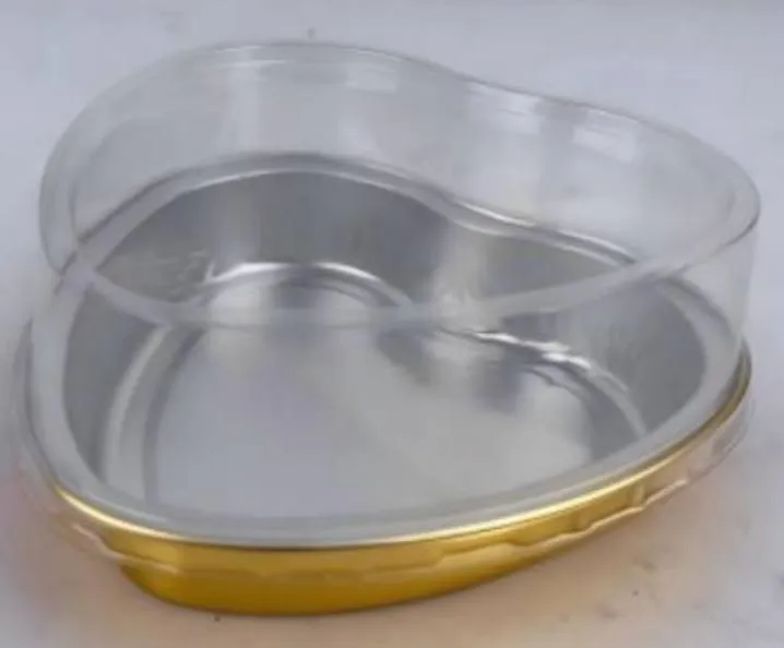 [E255-SMHEART] #PK7672E - (255ml) Small Gold Heart Aluminum Foil Container with Lid