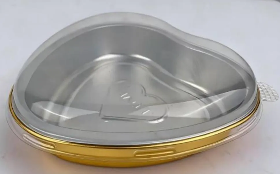 [E660-LGHEART] #PK9575E - (660ml) Medium Gold Heart Aluminum Foil Container with Lid