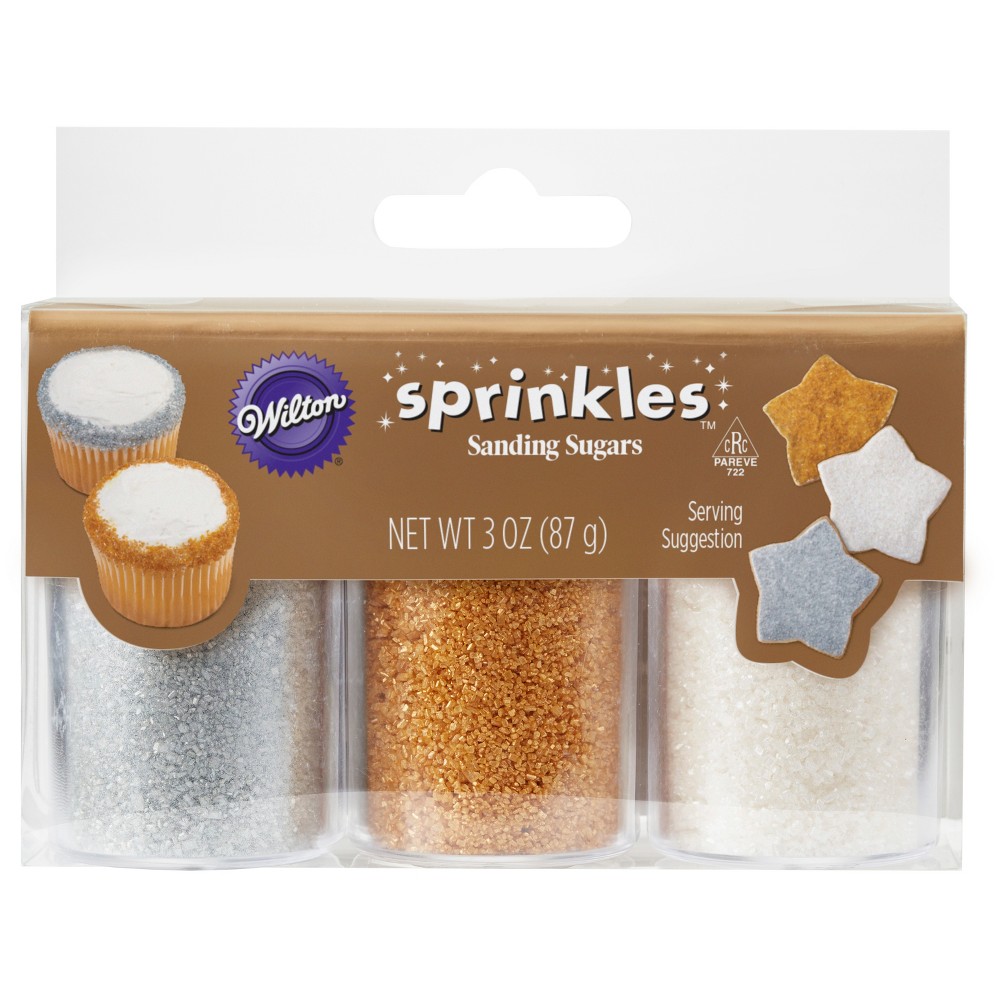 #CS9822 - Wilton Sprinkles Sanding Sugar  Gold  Silver  and White  3 Oz (87g)
