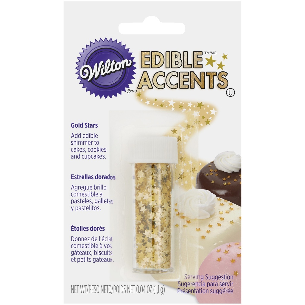 [WLT-SPR-25] Wilton Edible Gold Stars Accents 0.04 Oz (1.1g)