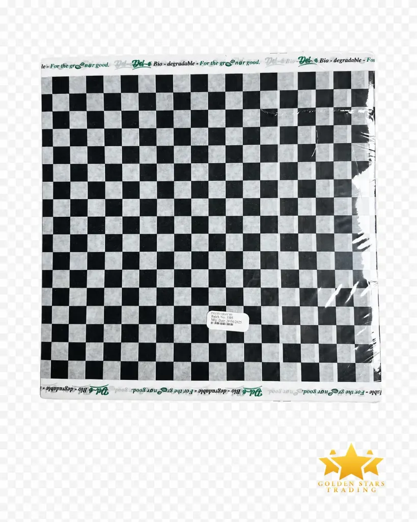 #PK1157 - Patterned Greaseproof Paper - Checkered Black & White (100ct)
